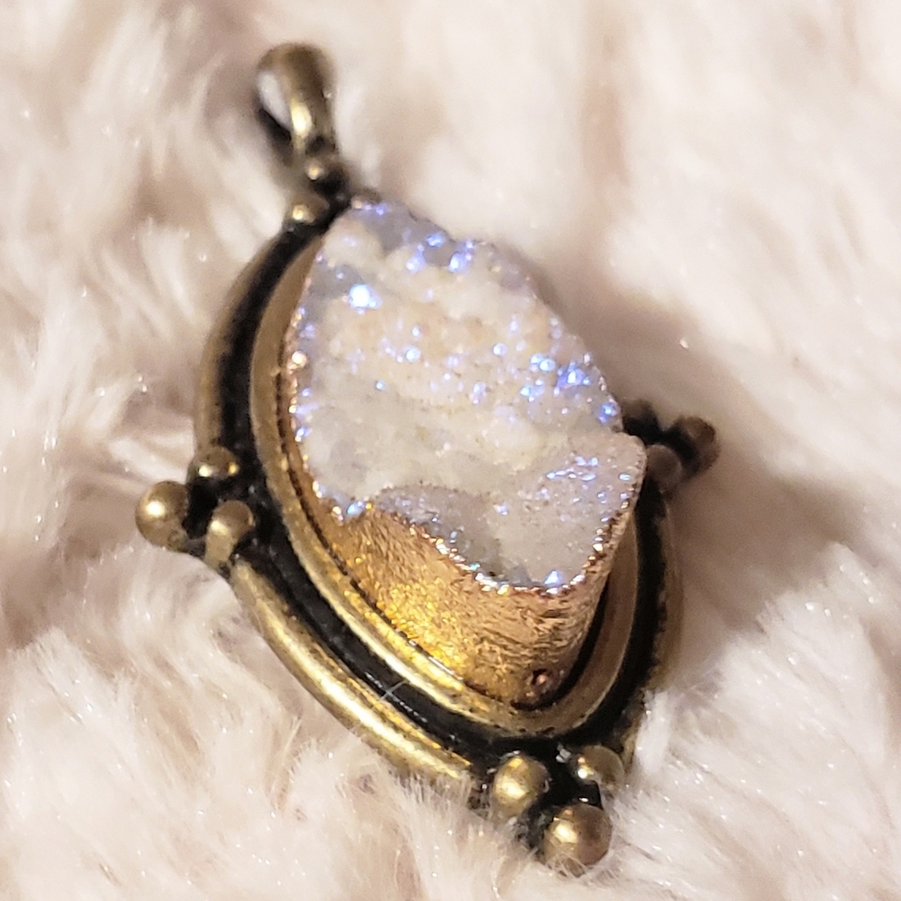 Vintage Raw Cut Druzy Quartz Pendant